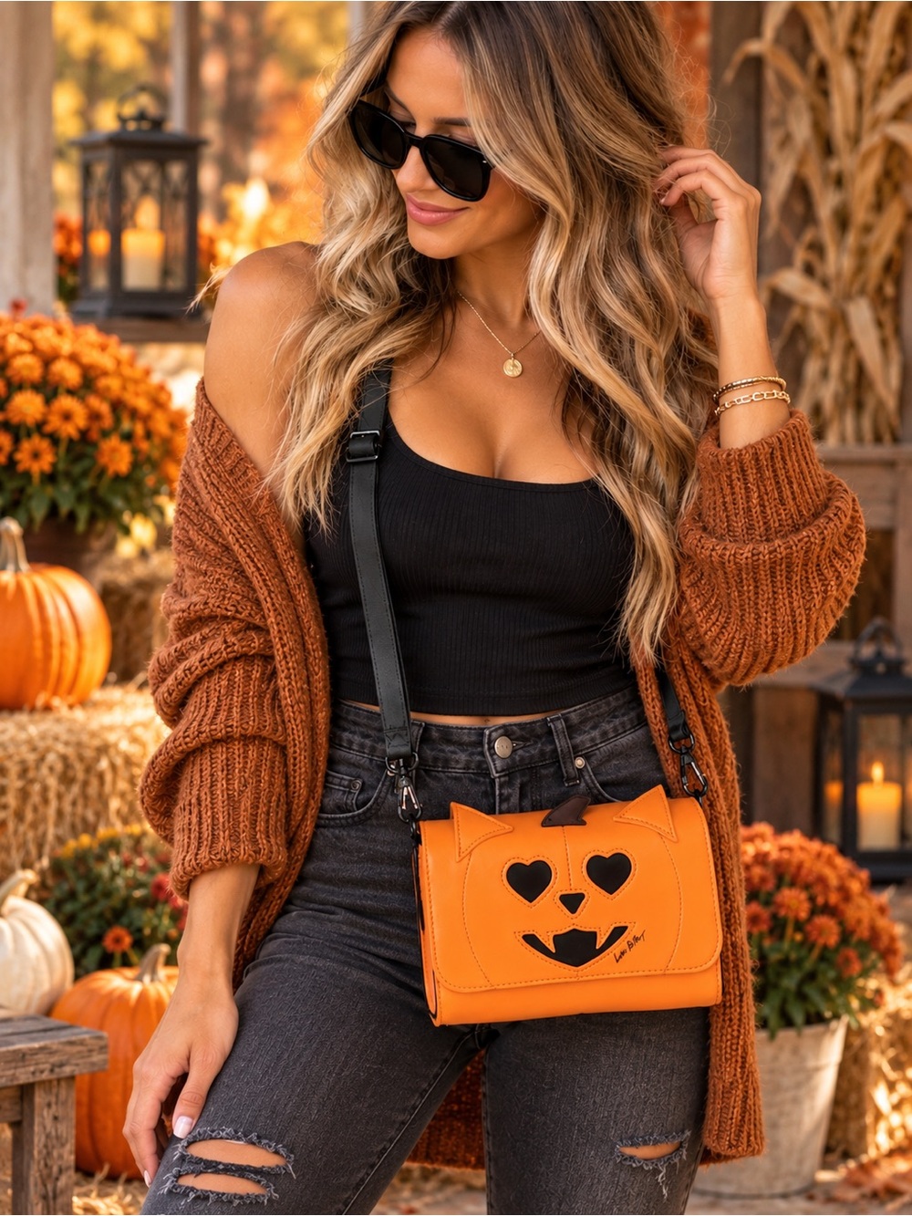 Betsey Johnson Spooky Pumpkin Cat Crossbody Orange Halloween Bag - NWT